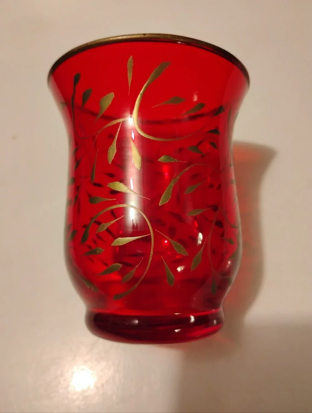 Vintage Red Christmas Vase with Gold Overlay
